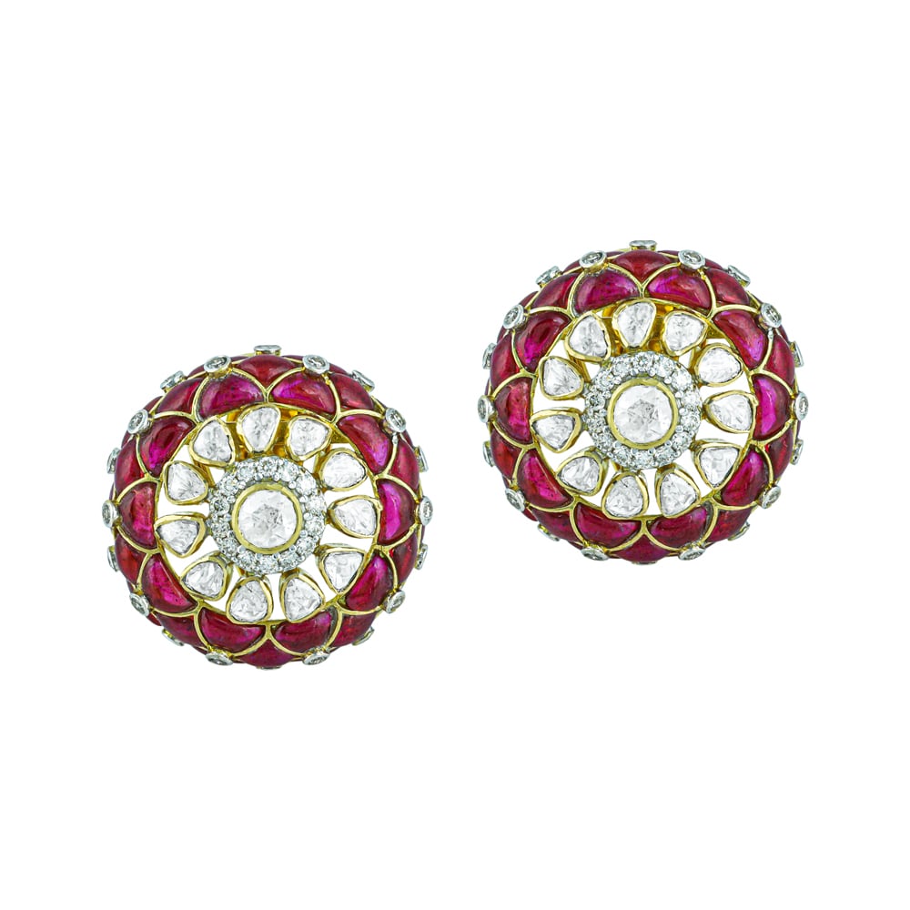 Floral Polki Earrings with Red Gemstone Talaf